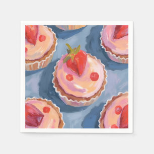 Strawberry Cupcakes Fruit Watercolor Celebratory Napkins