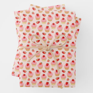 Strawberry Cupcakes Wrapping Paper Sheet Set of 3