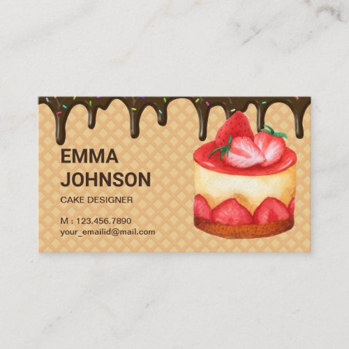 Strawberry Custom Birthday Cake Pastry Chef Bakery Business Card