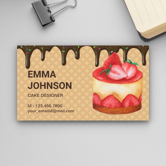 Strawberry Custom Birthday Cake Pastry Chef Bakery Business Card (Creator Uploaded)