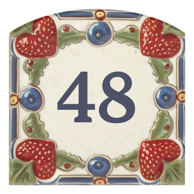 Strawberry Custom House Number Plate Plaque Sign (Contour Front)