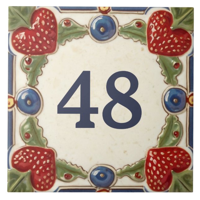 Strawberry Custom House Number Plate Plaque Sign Ceramic Tile (Front)