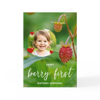 Strawberry Custom Photo Happy Berry First Birthday Card