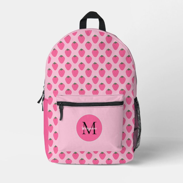 Strawberry customized pink girls  printed backpack (Front)