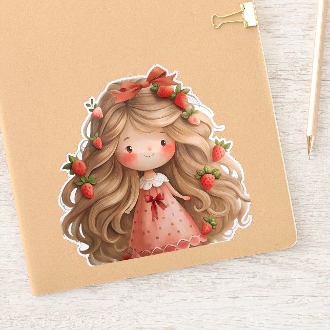 Strawberry Cute Girl Sticker (Notebook)