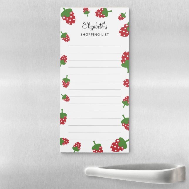 Strawberry Cute Personalized Shopping List Red  Magnetic Notepad (In Situ)