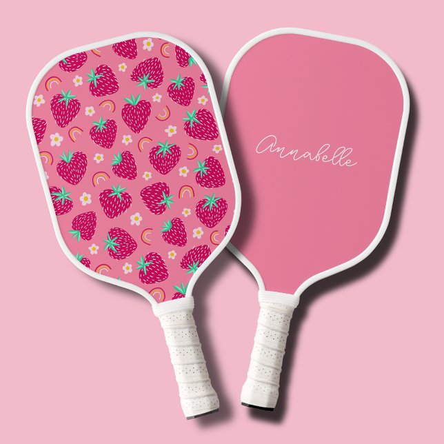 Strawberry cute pickleball paddle (Personalized pink strawberry pickleball paddle)