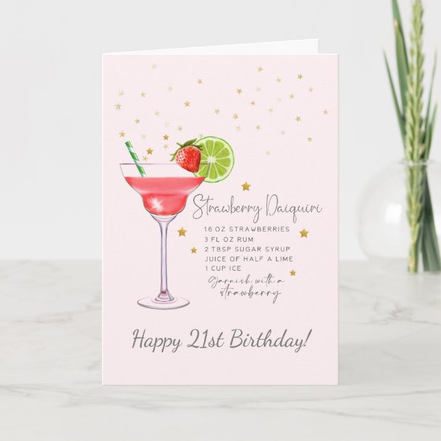 Strawberry Daiquiri Cocktail Happy Birthday Card (Front)