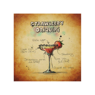 Strawberry Daiquiri Cocktail Recipe Wood Wall Decor