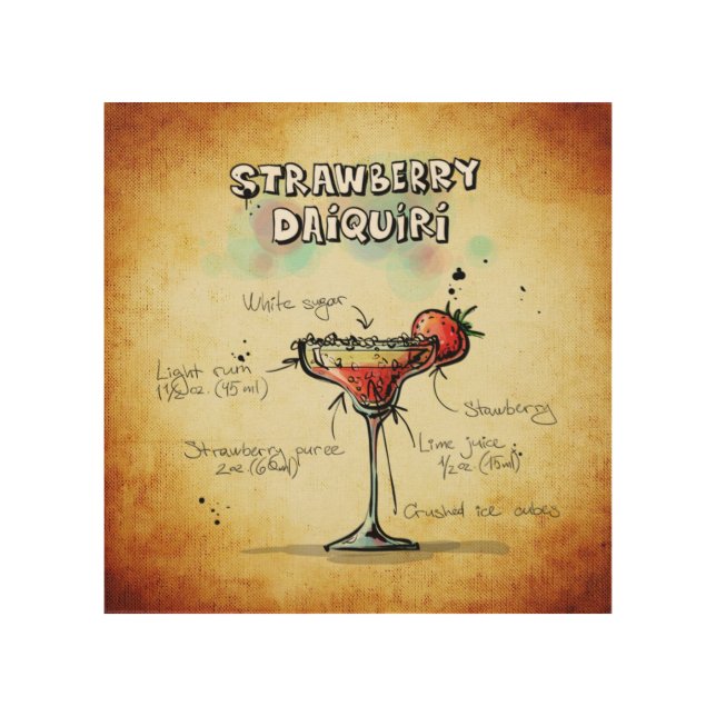 Strawberry Daiquiri Cocktail Recipe Wood Wall Decor (Front)