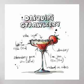 Strawberry Daiquiri Drink Recipe Design Poster by GroovyFinds at Zazzle