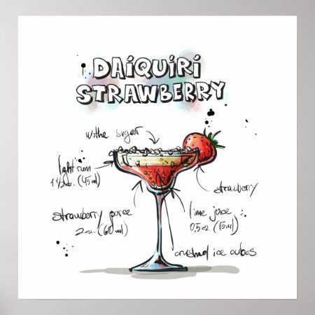 Strawberry Daiquiri Drink Recipe Design Poster