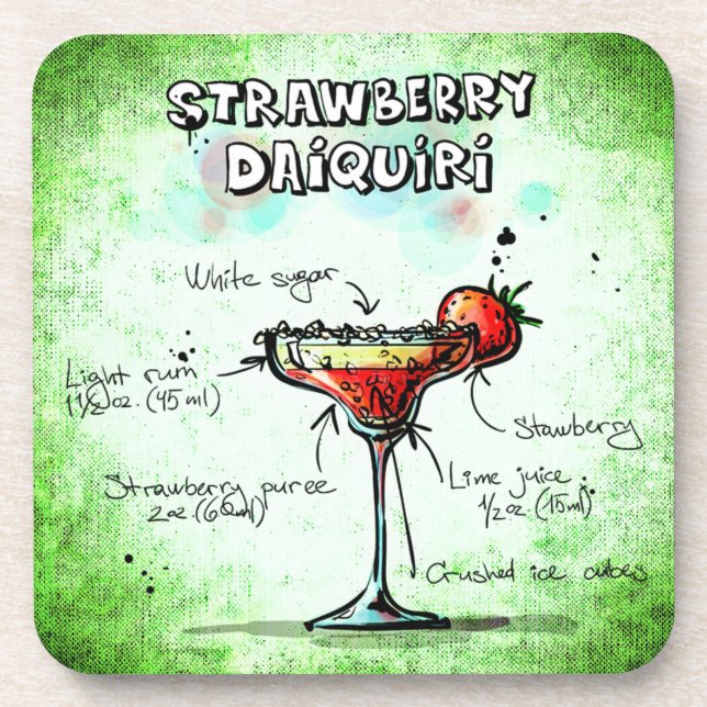 Strawberry Daiquiri Drink Recipe Drink Coaster (Front)