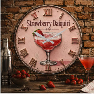 Strawberry Daiquiri Frozen Cocktail Bar Decor Large Clock