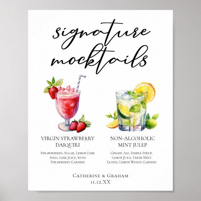 Strawberry Daiquiri Mint Julep Mocktails Menu Poster (Front)