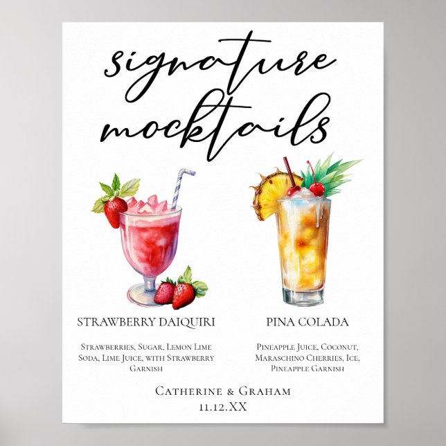Strawberry Daiquiri Piña Colada Mocktails Menu Poster (Front)