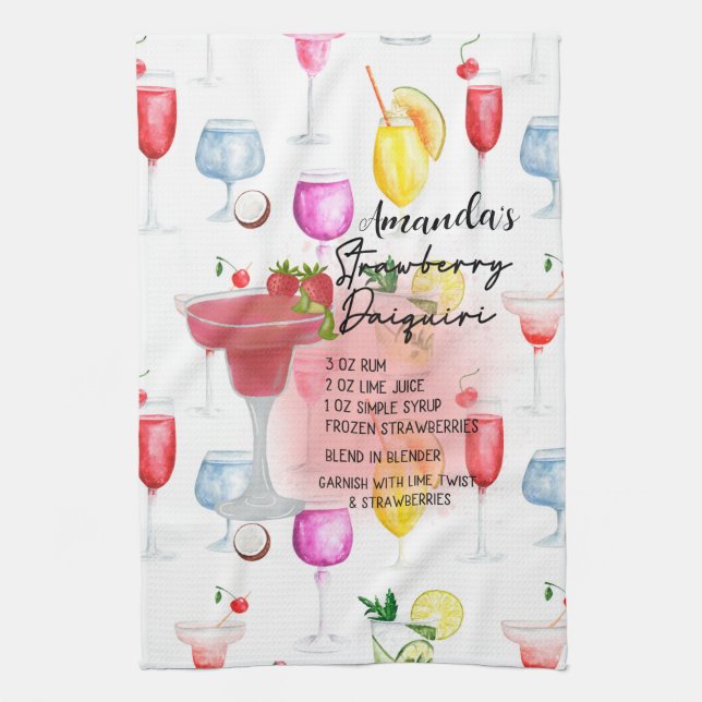 Strawberry Daiquiri Recipe Personalized  Kitchen Towel (Vertical)