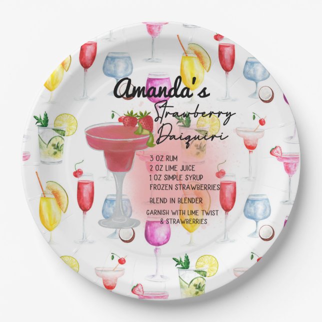 Strawberry Daiquiri Recipe Personalized   Paper Plates (Front)