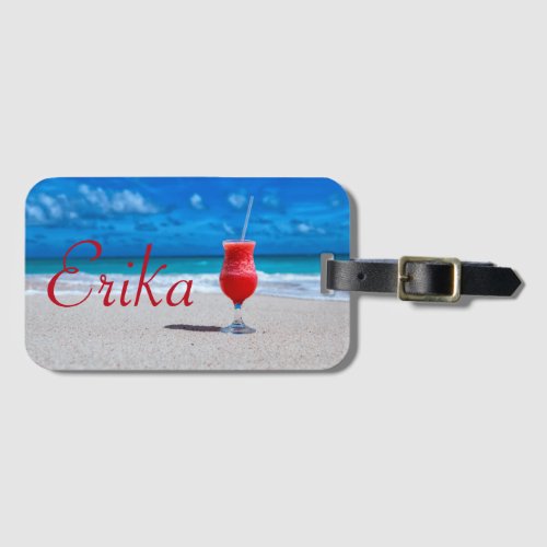 Strawberry Daiquiri Tropical Punch Caribbean Beach Luggage Tag