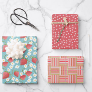 Strawberry Daisy and Coral n Pink and Teal Wrapping Paper Sheets