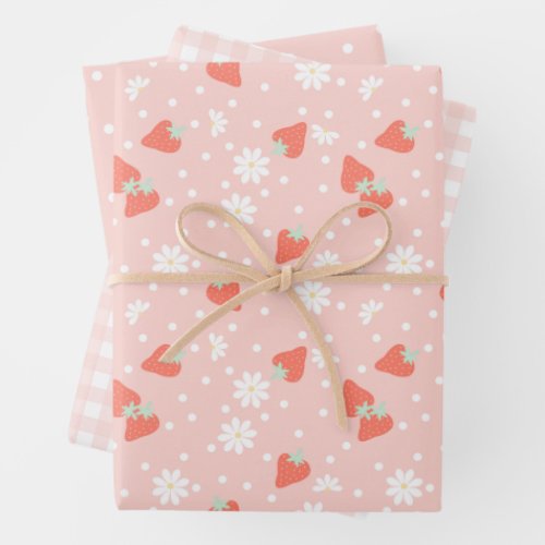 Strawberry Daisy Berry Sweet Birthday Party Wrapping Paper Sheets