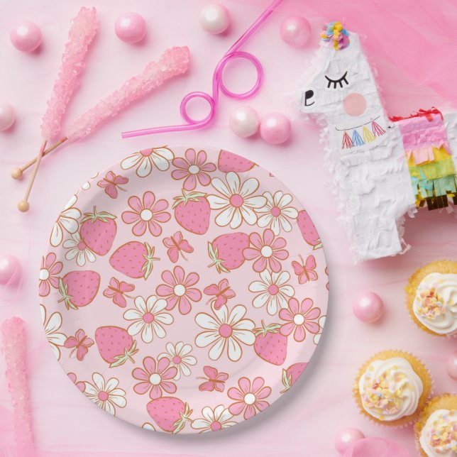 Strawberry Daisy Pattern Paper Plates (Party)