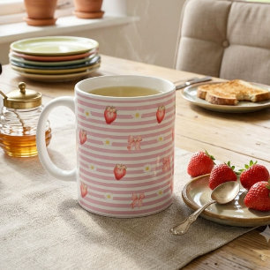 Strawberry & Daisy Pink Mug Cute Coquette Floral