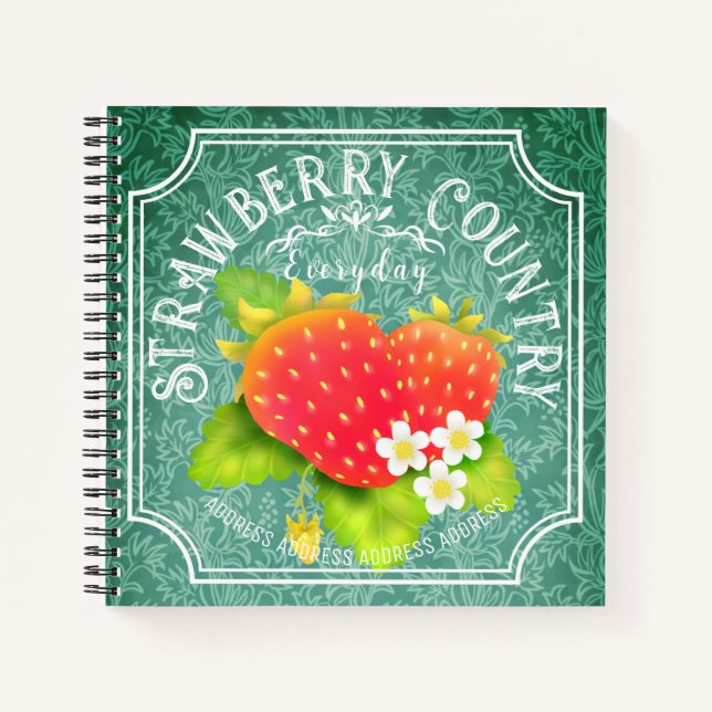 Strawberry Dark Teal Frame Notebook (Front)