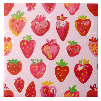 Strawberry Delight Pattern Ceramic Tile