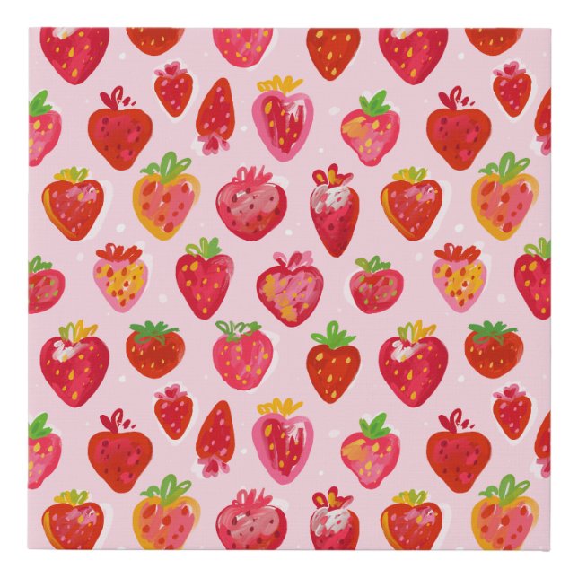 Strawberry Delight Pattern Faux Canvas Print (Front)