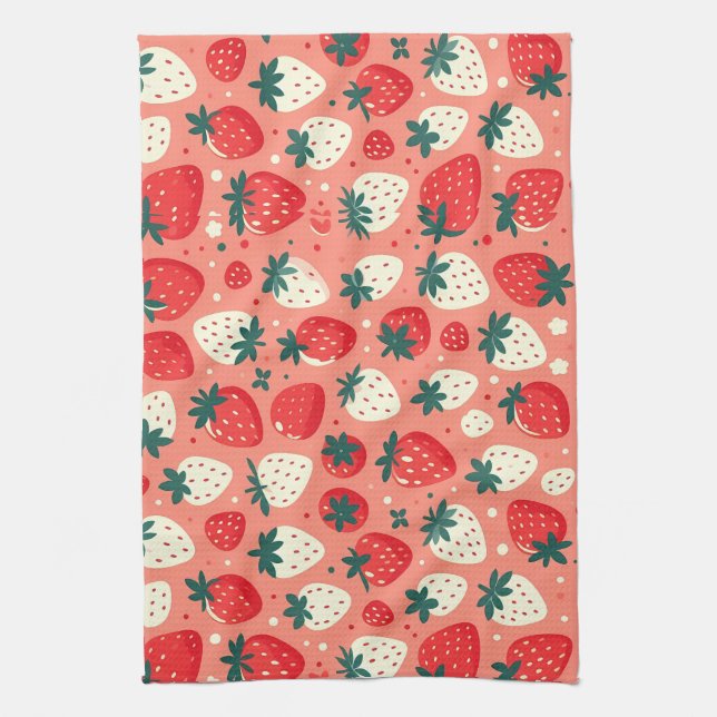 Strawberry Delight Pattern Kitchen Towel (Vertical)