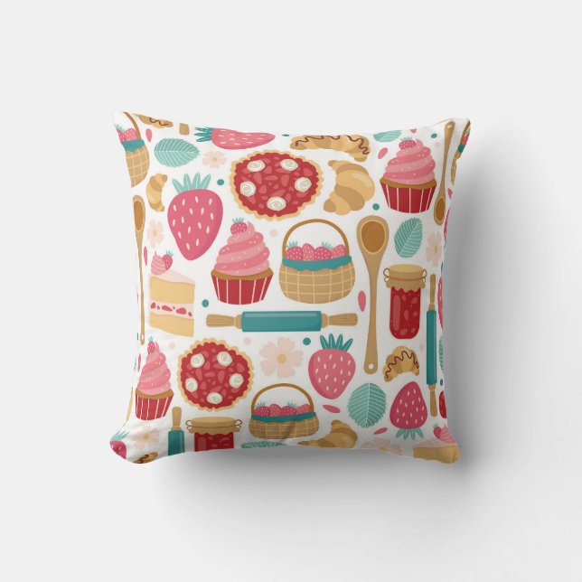 Strawberry Delight Pattern Throw Pillow (Front)