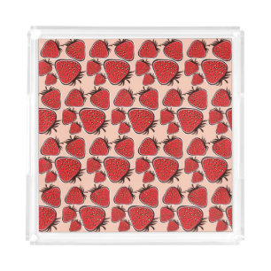 Strawberry Delight: Vintage Pattern Charm. Acrylic Tray