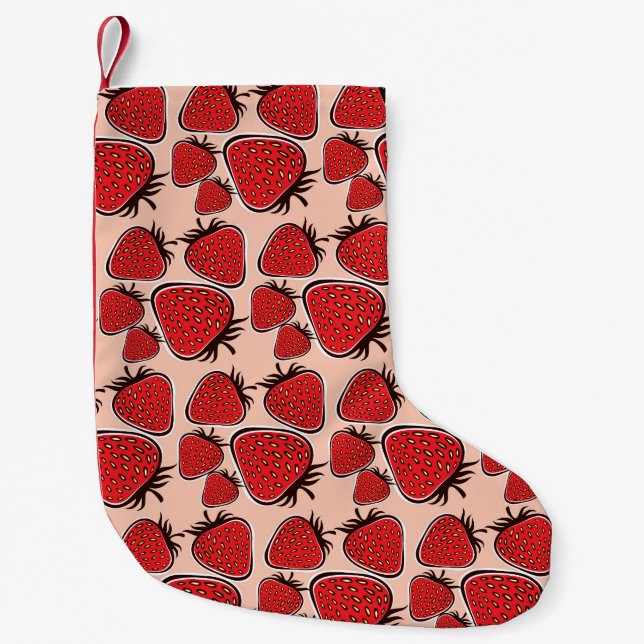 Strawberry Delight: Vintage Pattern Charm. Small Christmas Stocking (Front)