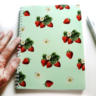 Strawberry design on green simple modern notebook
