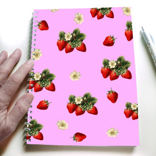 Strawberry design on pink simple modern notebook
