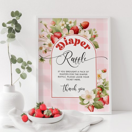 Strawberry diaper raffle sign Berry diaper raffle Poster