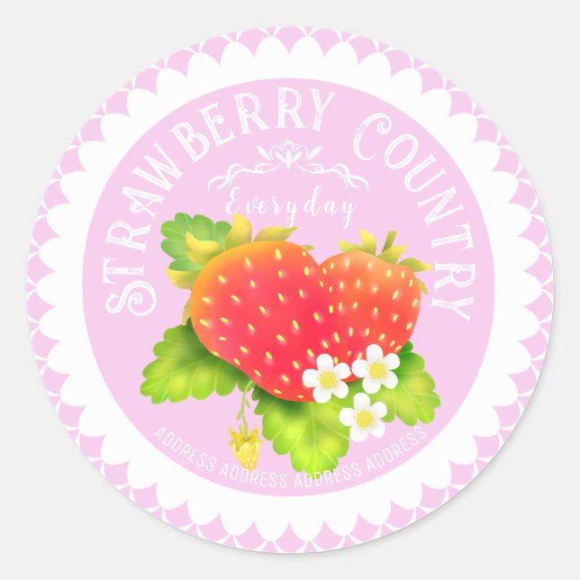 Strawberry Doilies Pink Classic Round Sticker (Front)