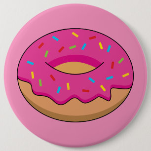 Strawberry Donut with Sprinkles Cartoon Button