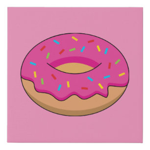 Strawberry Donut with Sprinkles Cartoon Faux Canvas Print