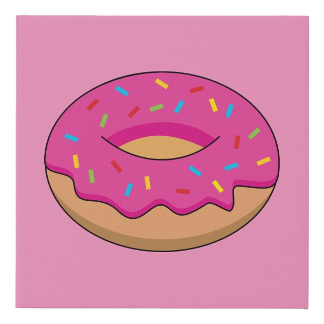 Strawberry Donut with Sprinkles Cartoon Faux Canvas Print (Front)