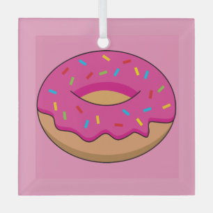 Strawberry Donut with Sprinkles Cartoon Glass Ornament