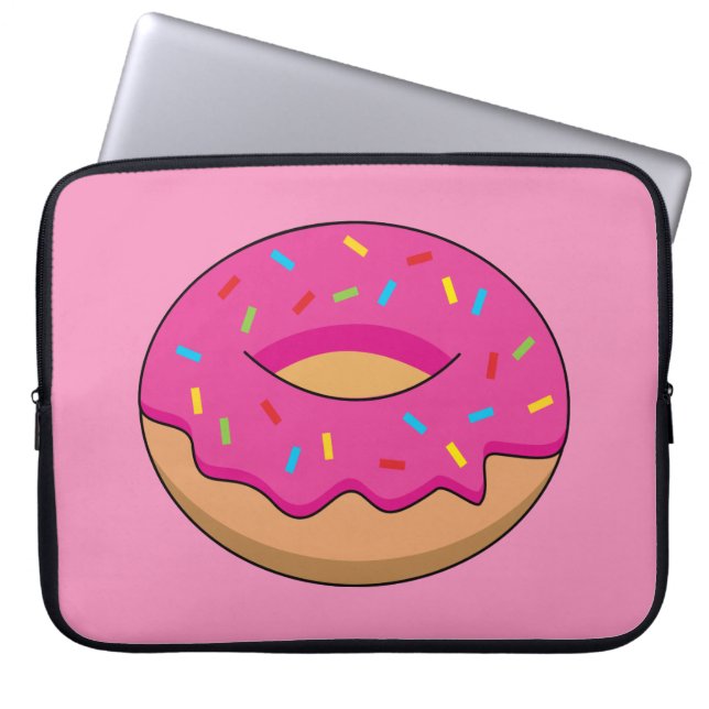 Strawberry Donut with Sprinkles Cartoon Laptop Sleeve (Front)