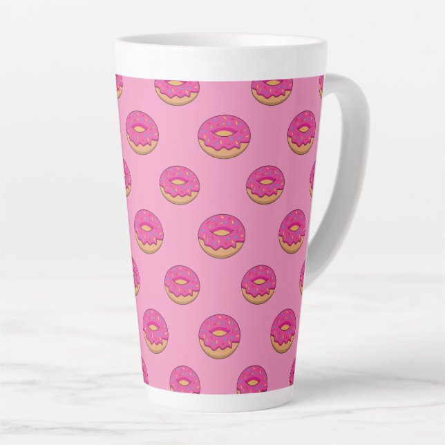 Strawberry Donut with Sprinkles Cartoon Latte Mug (Right Angle)