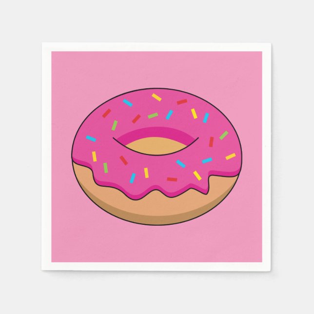 Strawberry Donut with Sprinkles Cartoon Napkins (Front)