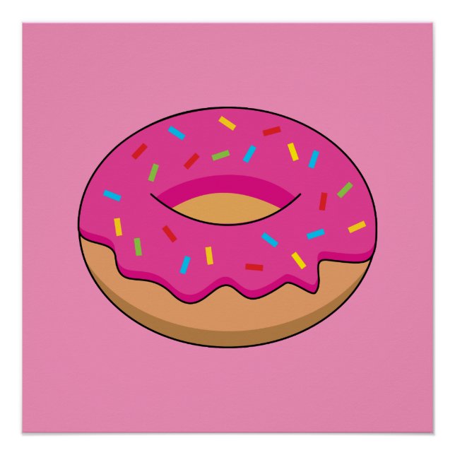 Strawberry Donut with Sprinkles Cartoon Poster (Front)