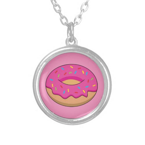 Strawberry Donut with Sprinkles Cartoon Silver Plated Necklace