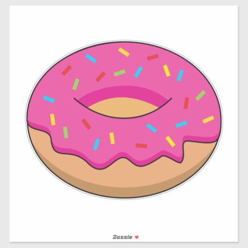 Strawberry Donut with Sprinkles Cartoon Sticker