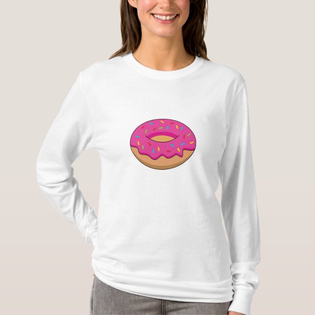 Strawberry Donut with Sprinkles Cartoon T-Shirt (Front)