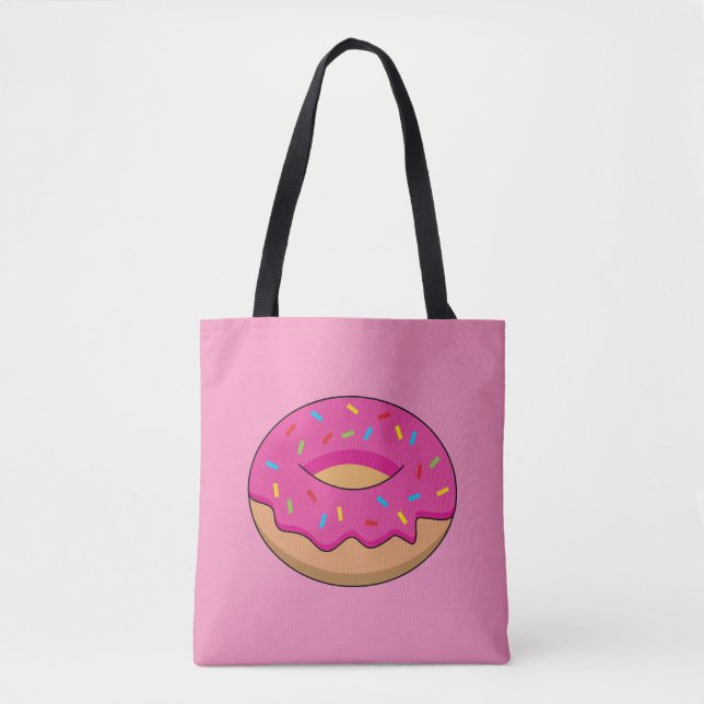 Strawberry Donut with Sprinkles Cartoon Tote Bag (Front)